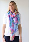 LEAF PRINT SCARF - blue pink
